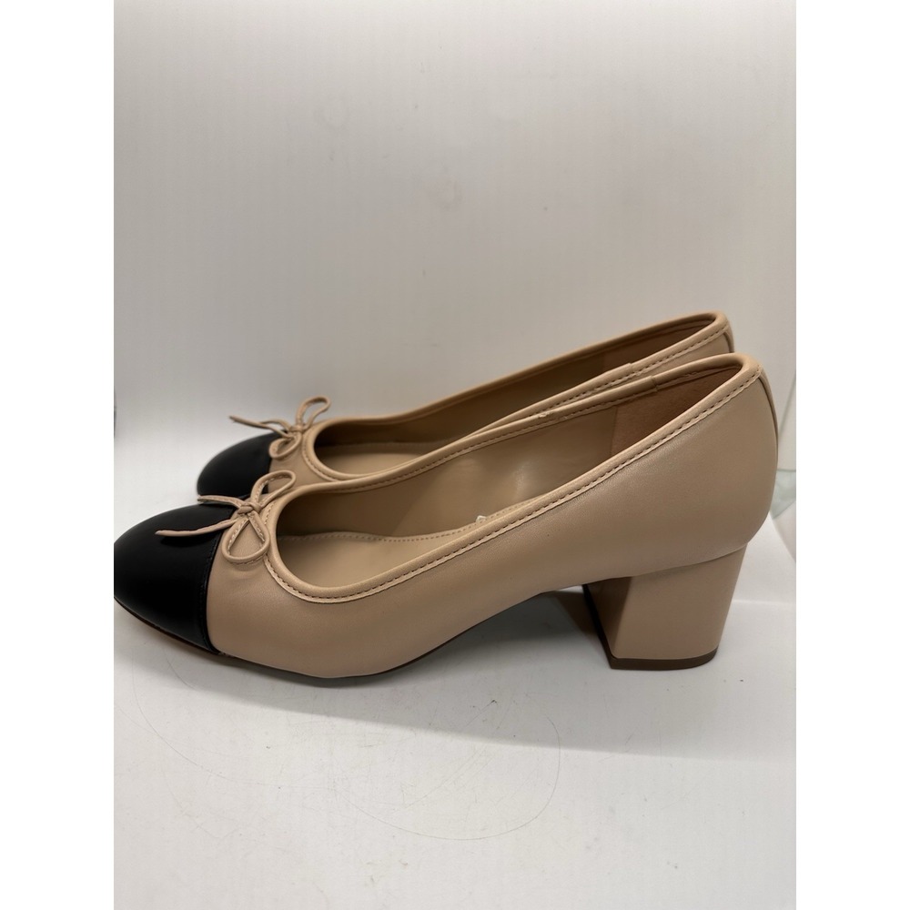 J Crew Cap Toe Pumps Nude Black Bow Block Heel Shoes 8.5
